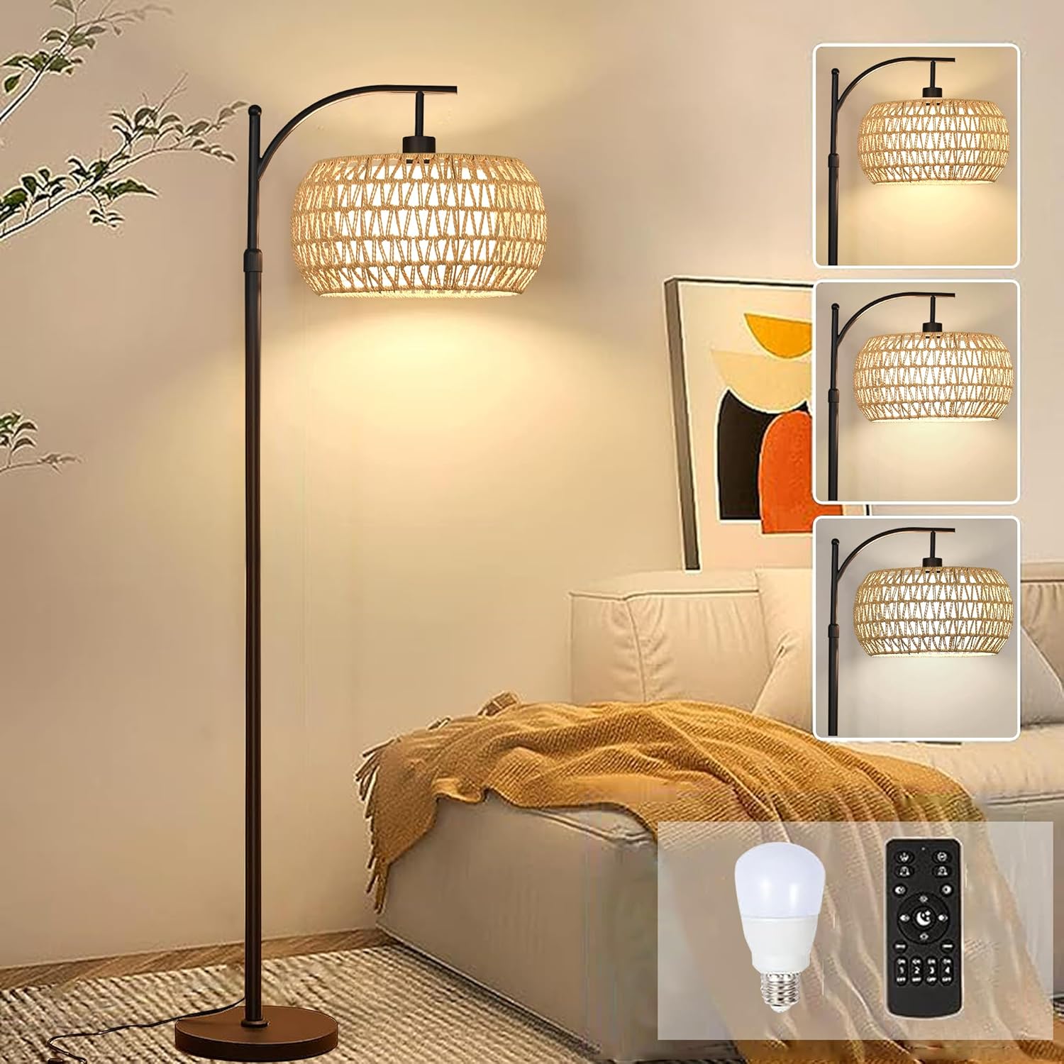 Floor Lamp Arched - Oturma Odası için Ark Şeklinde Rattan